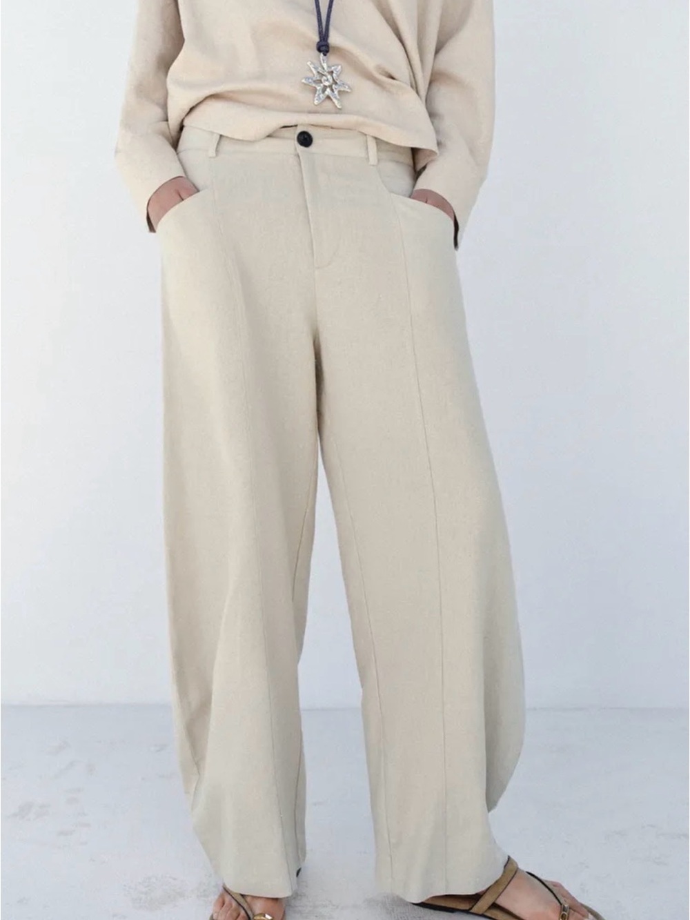 Zara Wide-Leg Cream Trousers